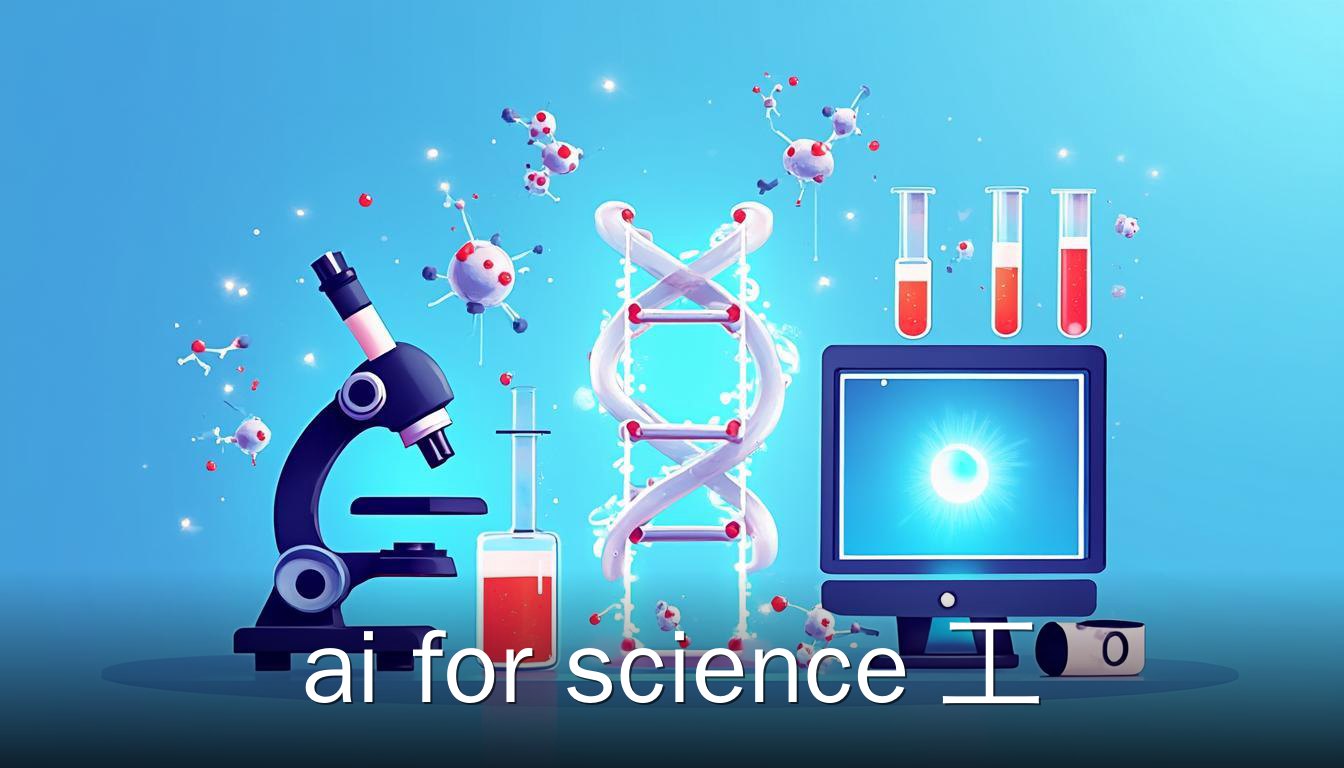 AI for science 工具概念图，展示分子结构与科学仪器